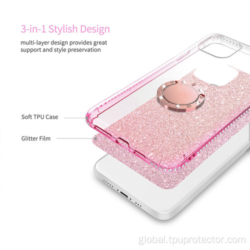  Protective Cover Glitter Phone Case With Ring Holder for iPhone Supplier